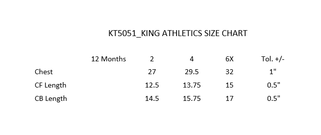 Quality KT5051 SIZE CHART