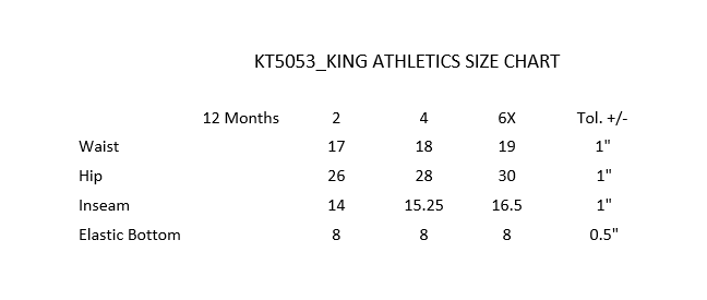 Quality KT5053 SIZE CHART